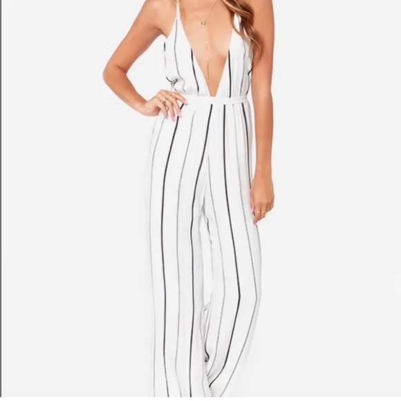 Faithful the Brand deep V-neck striped jumpsuit size Small NEW - Picture 3 of 14
